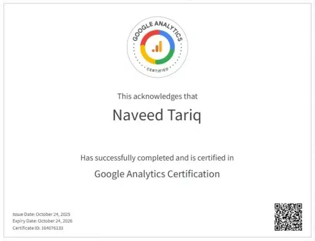 Google Analytics Certification, Naveed Tariq