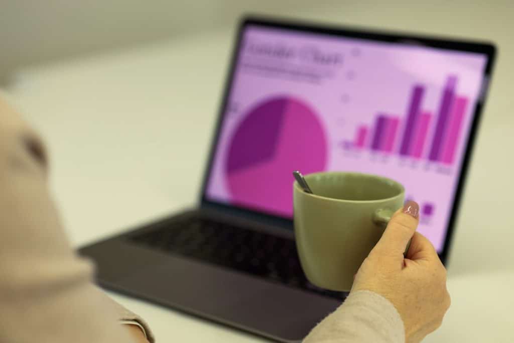 Web analytics services dashboard showing website traffic charts on a laptop